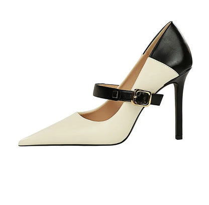 Dam Stiletto Klackar med Hög Klack – PU och Gummi, Elegant Design för Fest och Vardag, Klackhöjd 10 cm, Flera Färger, Storlek 36-41 5