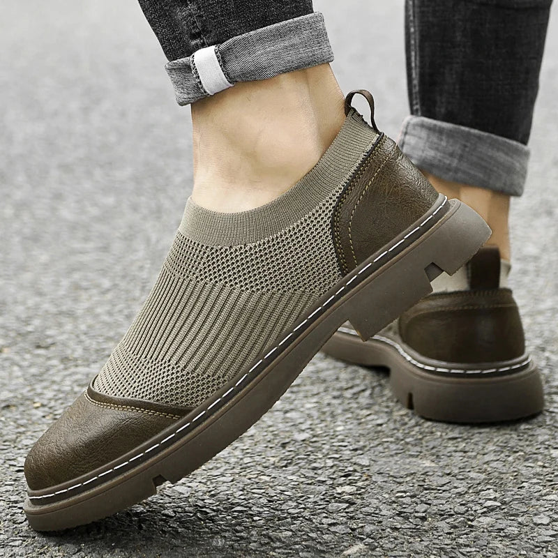 Herr Loafers Slip-on Andningsbart Mesh Läder-3