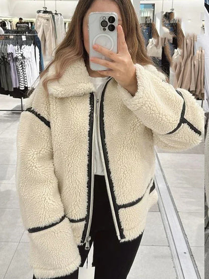 Dam Lammulljacka Avslappnad Stil 100% Lammull-3