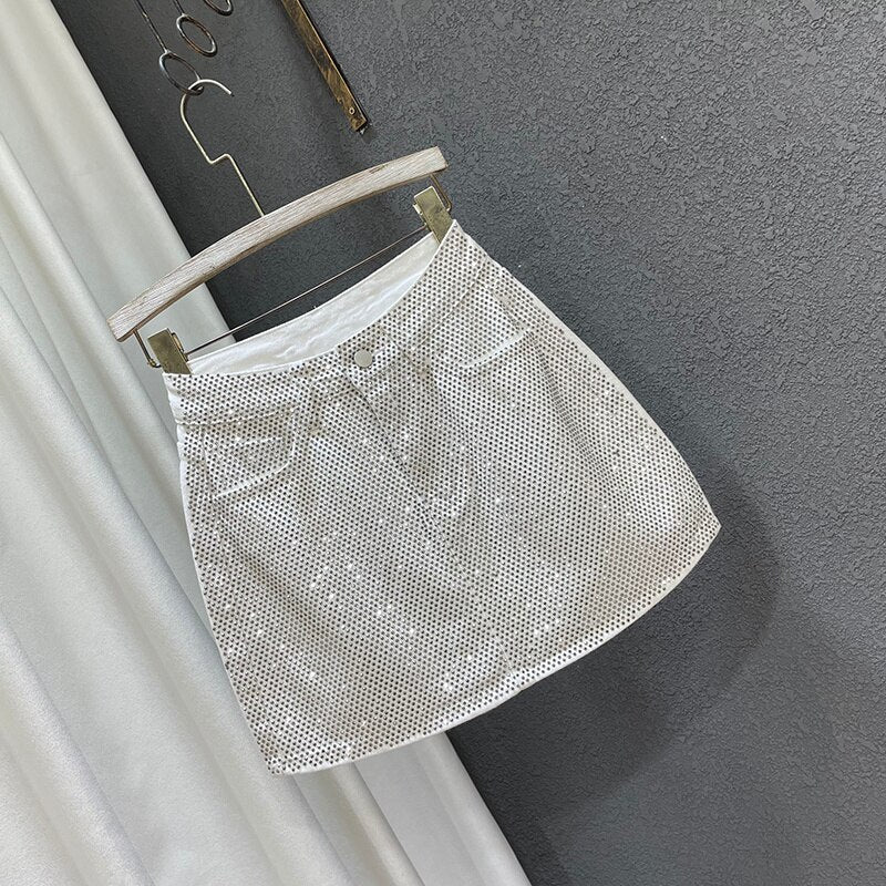 Dam Jeanskjol A-linjeformad med Strass Detaljer i Denim-5