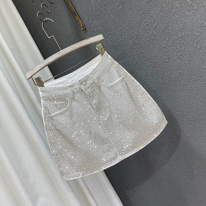 Dam Jeanskjol A-linjeformad med Strass Detaljer i Denim-5