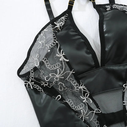 Damunderkläder Set Blommig Broderi Polyester Spandex Snygga Sexiga Underkläder-4