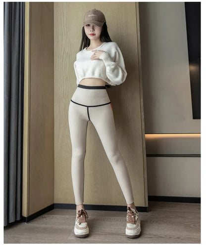 Damleggings Hög Midja Sömlös Fleece Stretchmaterial-4