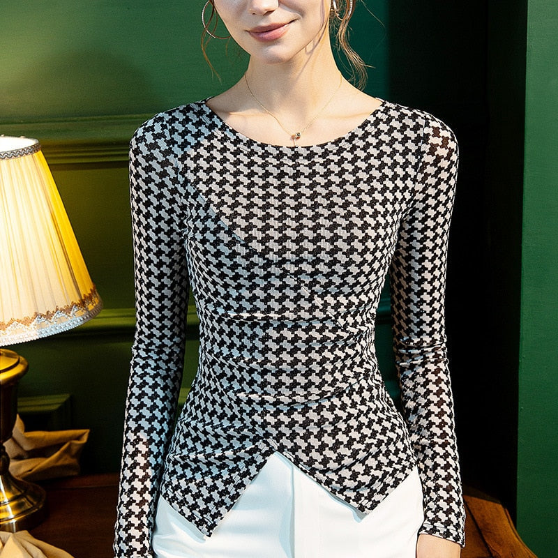 Dam Långärmad T-Shirt Geometriskt Mönster Polyester 1