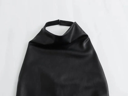 Dam Klänning Ryggfri Syntetiskt Läder Smal Passform-3