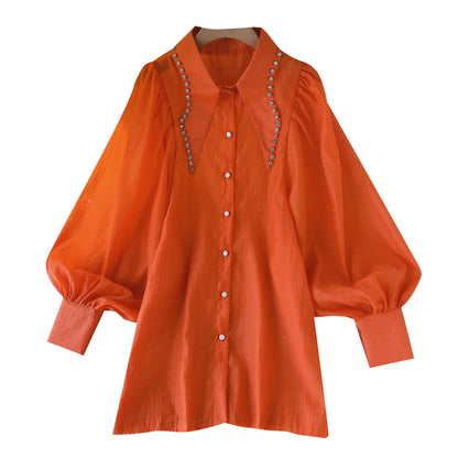 Kvinnors Blus Monokrom Chiffong med Klockärmar-2