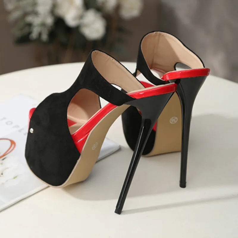 Dam Platåpumpar Flockmaterial Mycket Hög Klack Gummisula-5