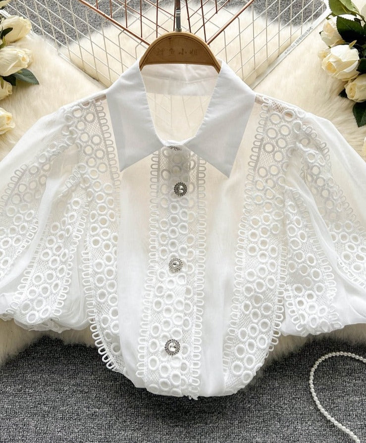 Dam Blus Puffärmar Mjuk Bomull Monokrom 1