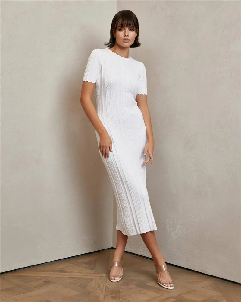 Dam Midiklänning O-Neck Rak Bomull Polyester-5