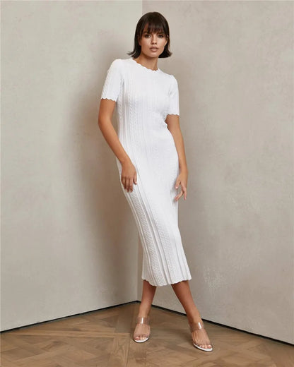 Dam Midiklänning O-Neck Rak Bomull Polyester-5