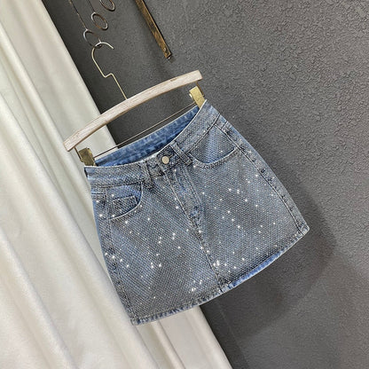 Dam Jeanskjol A-linjeformad med Strass Detaljer i Denim-3