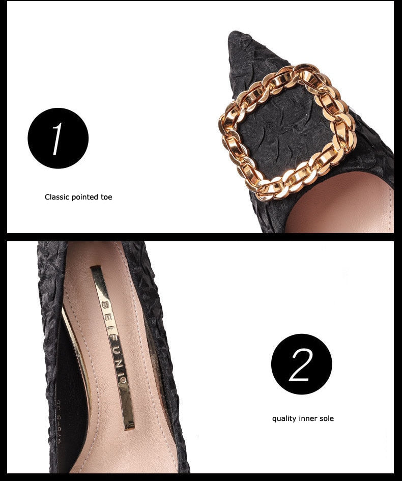 Dam Pumps Spetsig Silhuett Andningsbart Nylon och Kohide-läder-6