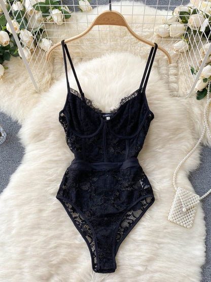 Dam Bodysuit Spets Spandex med Spaghetti-Bärare och Empire Midja 6