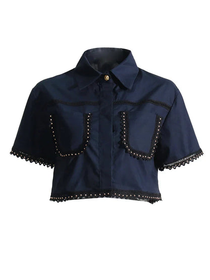 Dam Rock Set med Kort Topp och Täckkrage i Bomull och Polyester – Avslappnad och Trendig för Sommar 4