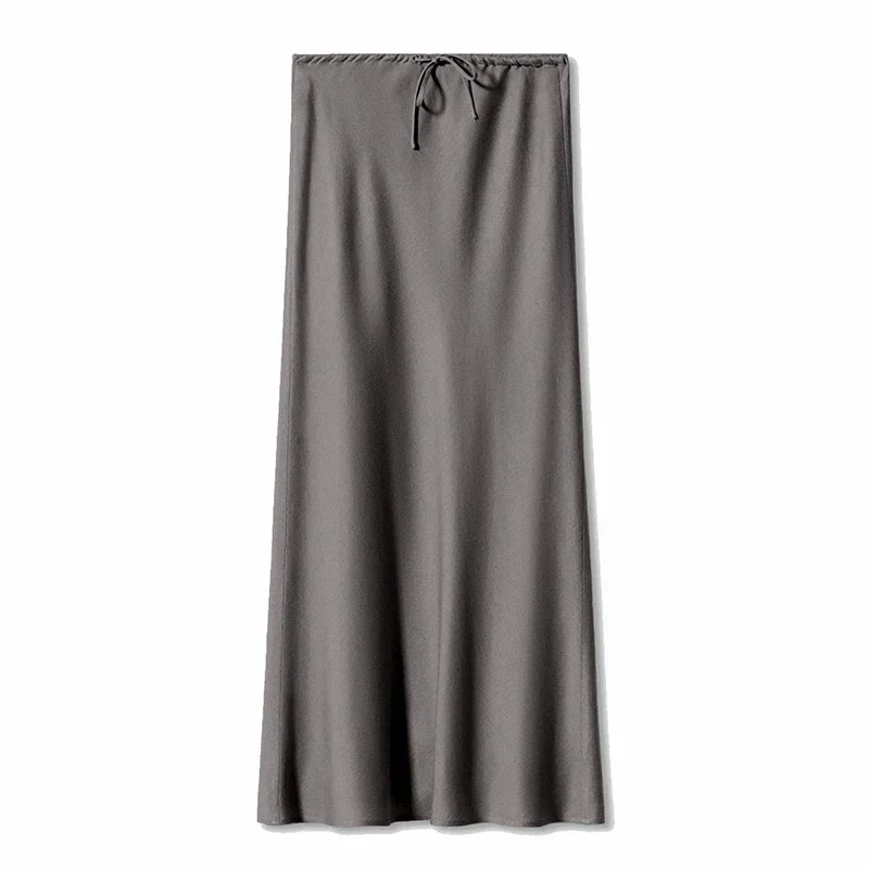 Maxikjol Lång A-linje i Satin med Hög Midja – Elegant och Bekväm Damkjol för Alla Tillfällen 11