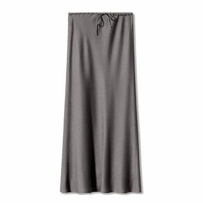 Maxikjol Lång A-linje i Satin med Hög Midja – Elegant och Bekväm Damkjol för Alla Tillfällen 11