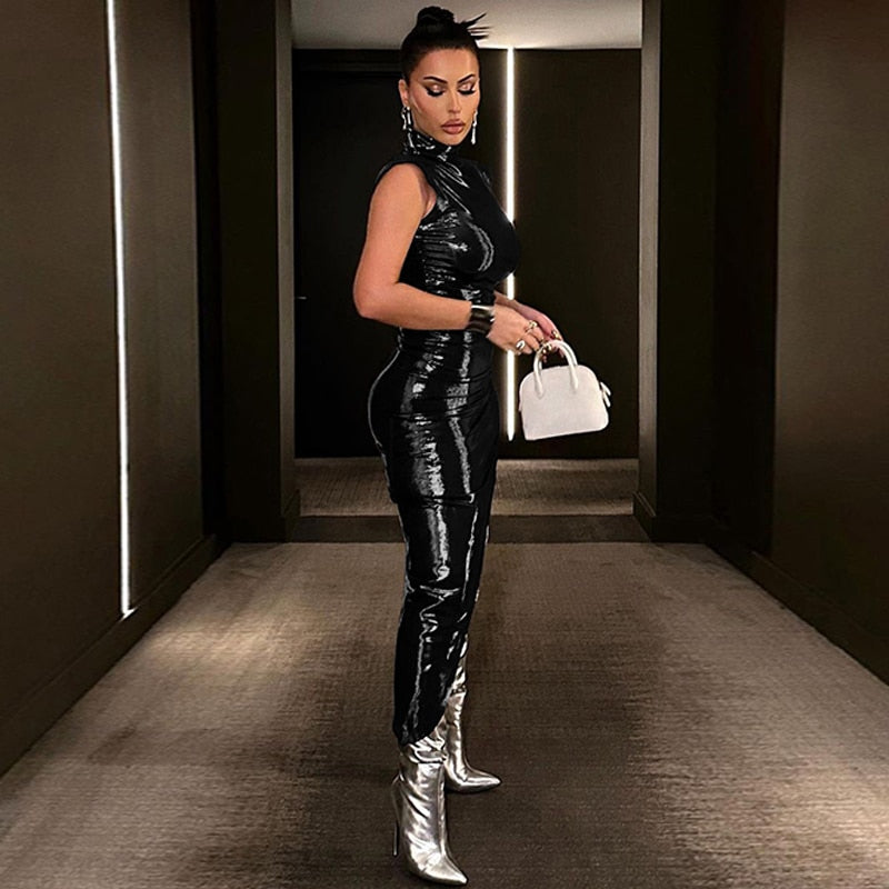 Fina Dam Klänningar Asymmetrisk Midi Turtleneck Polyester-3