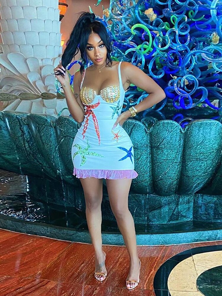 Kvinnors Miniklänning Spaghetti-remmar Paljetter Polyester-4