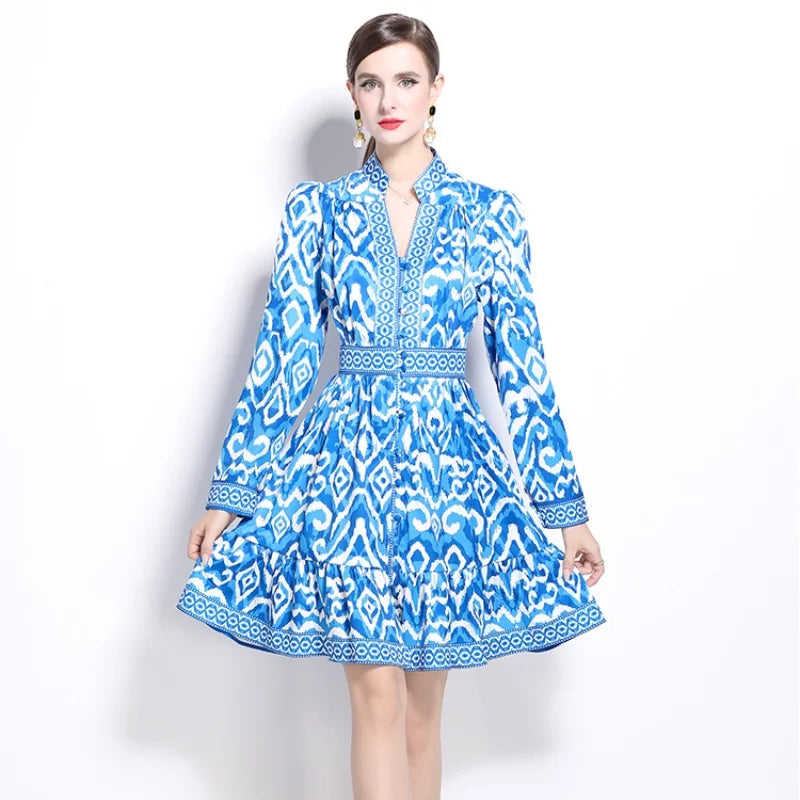 Kvinna Mini Klänning Tryckdesign Bomull Polyester-2