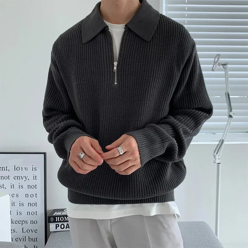 Herr Tröja Retroinspirerad Kvart-Zipper 100% Bomull-1