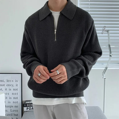 Herr Tröja Retroinspirerad Kvart-Zipper 100% Bomull-1