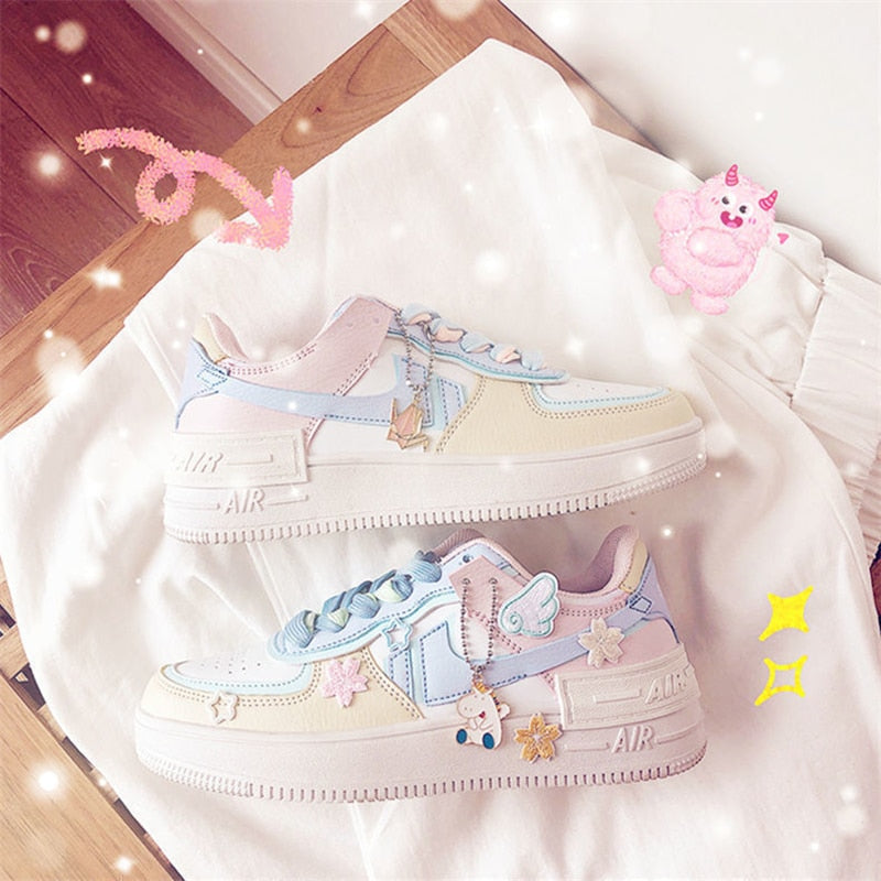 Dam Sneakers Låg Top PU-Läder Patchwork Design-3