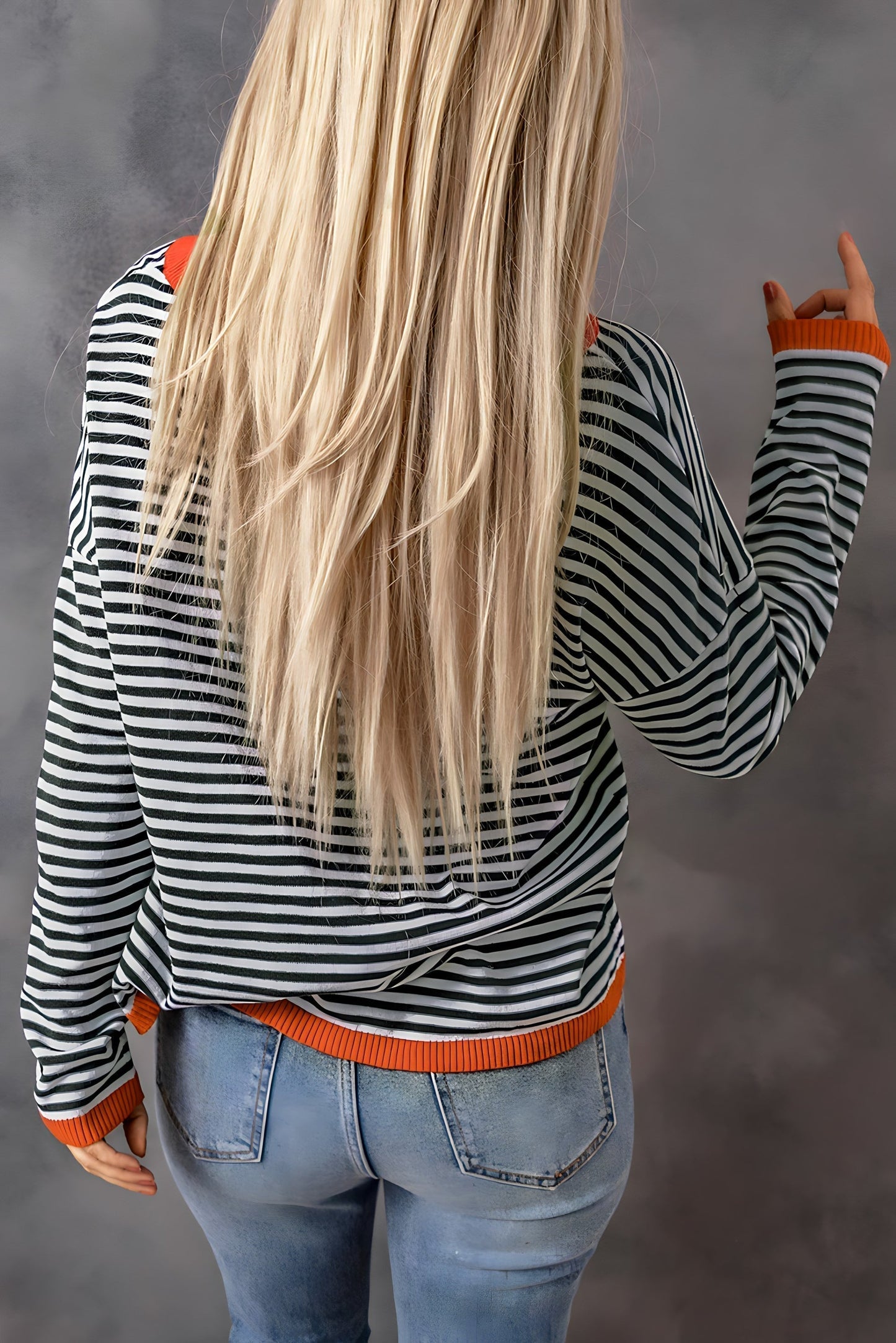 Dam Tröja Randig Rund Halsringning 100% Bomull Avslappnad Passform-3