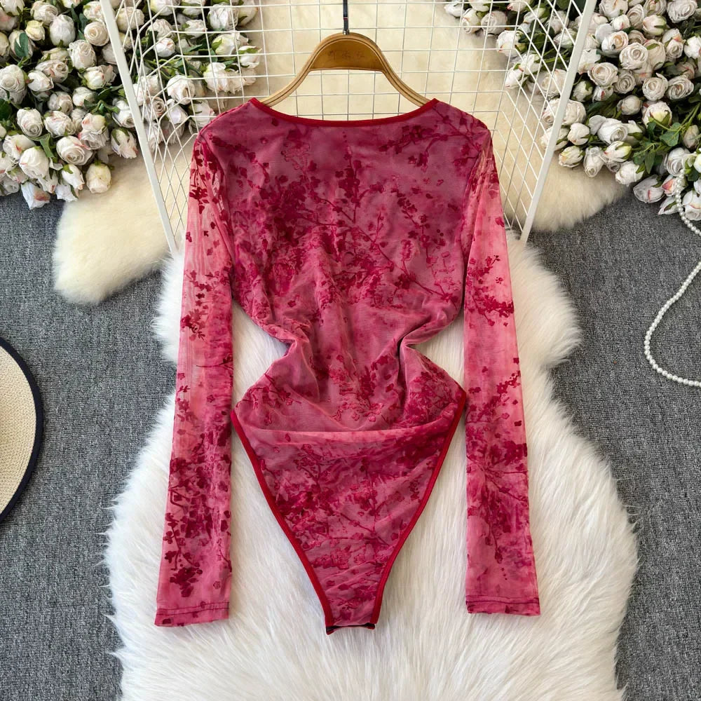 Dam Bodysuit Figursydd Polyester Modern Batikmönster-3