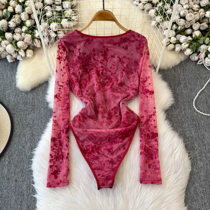 Dam Bodysuit Figursydd Polyester Modern Batikmönster-3