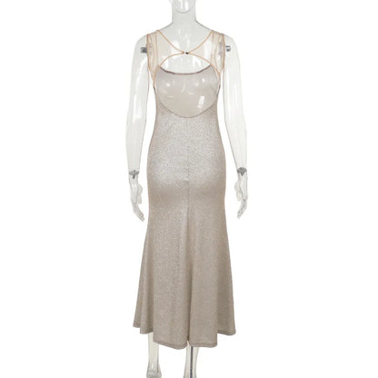 Maxiklänning Dam Ärmlös Polyester Spandex Elegant Lång Klänning-6