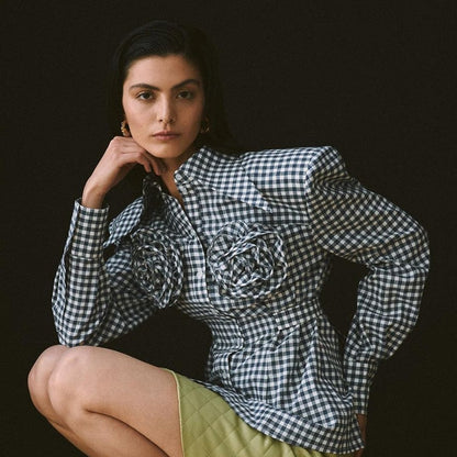 Herrskjorta Rutigt Bomull och Polyester Lång Ärma Reguljär Passform-4