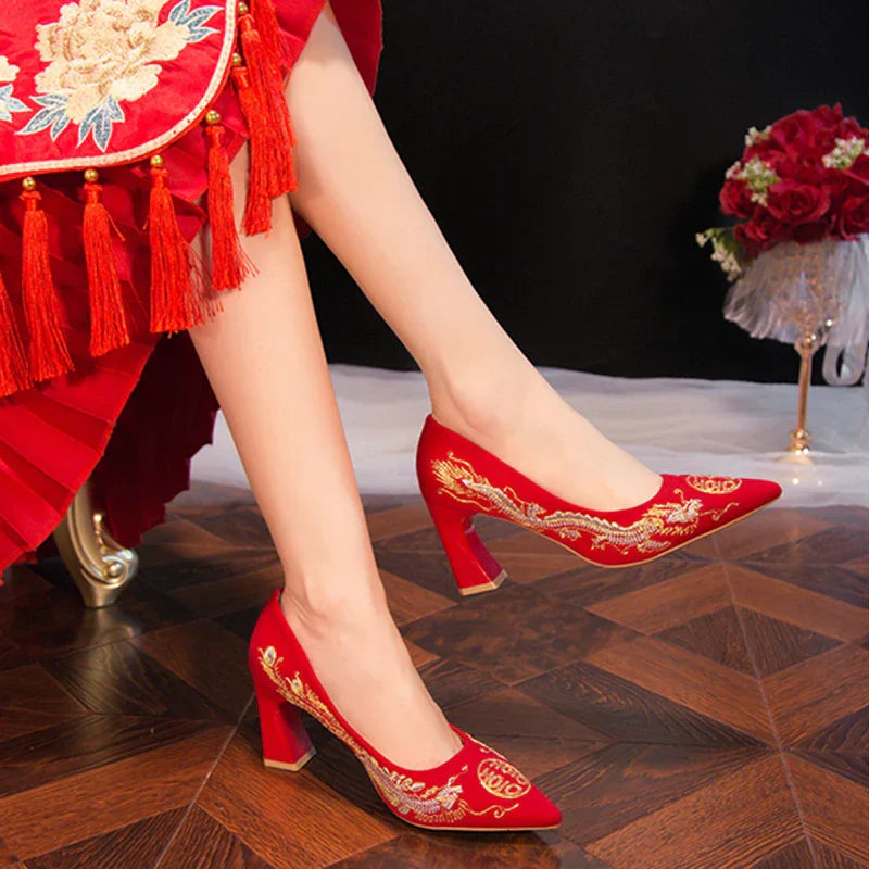 Dam Slingback Pumps Broderad PU Gummi-6