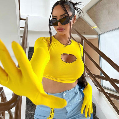 Dam Vintage Crop Top med Matchande Handskar 100% Bomull 2