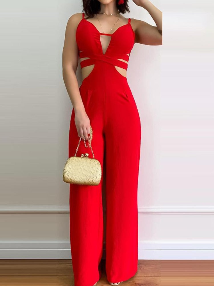 Dam Jumpsuit Monokrom Ärmlös Polyester med Breda Byxor-1