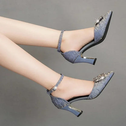 Dam Pumps Slingback Spetsig Tå Canvas 2