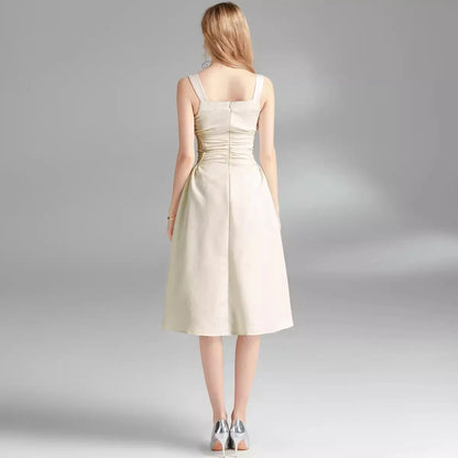 Dam Midi Klänning Spaghetti Band A-linjeformad Bomull och Polyester-4