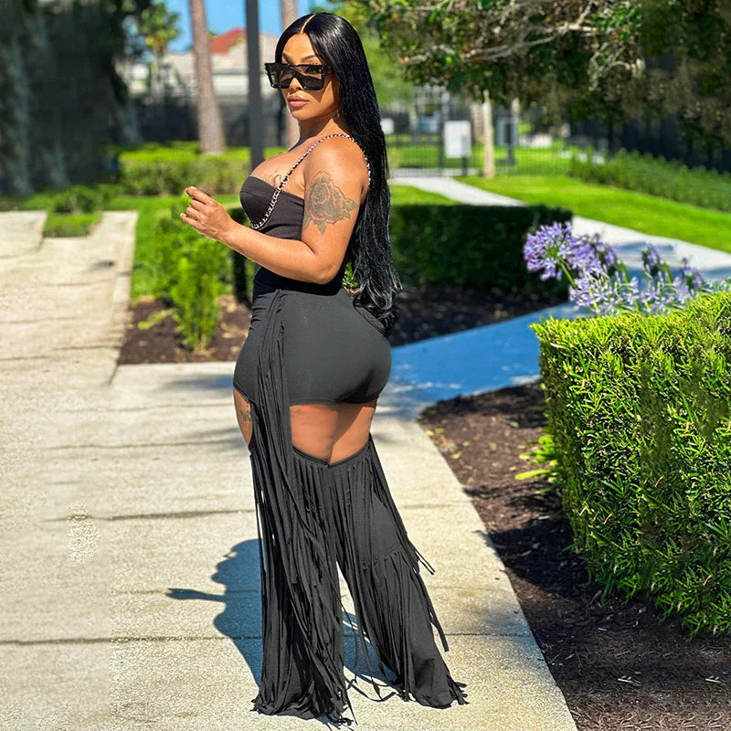 Dam Byxor Hög Midja Monokrom Design med Resår i Midjan Snygga Byxor-2