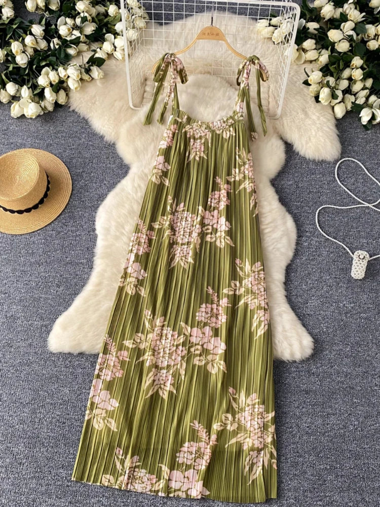 Damklänning Midi Plisserad Polyester O-halsringning-2