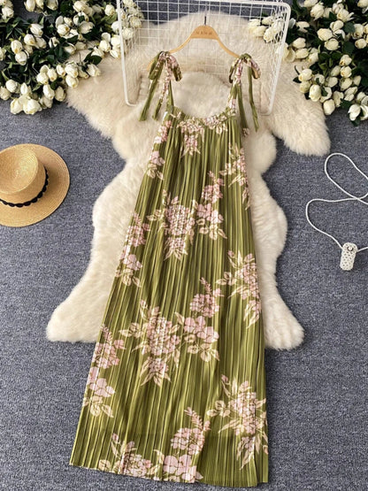 Damklänning Midi Plisserad Polyester O-halsringning-2