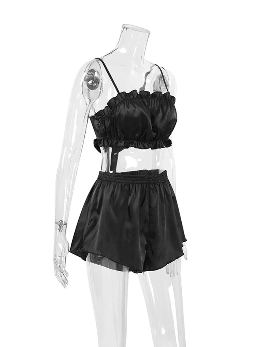 Dam Pyjamas Set med Spaghetti Band i Mjuk Polyester Spandex – Kort Längd, Optimal Komfort och Stil 4