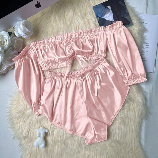 Dam Pyjamas Set Kortärmad Polyester med Shorts för Avkoppling-1