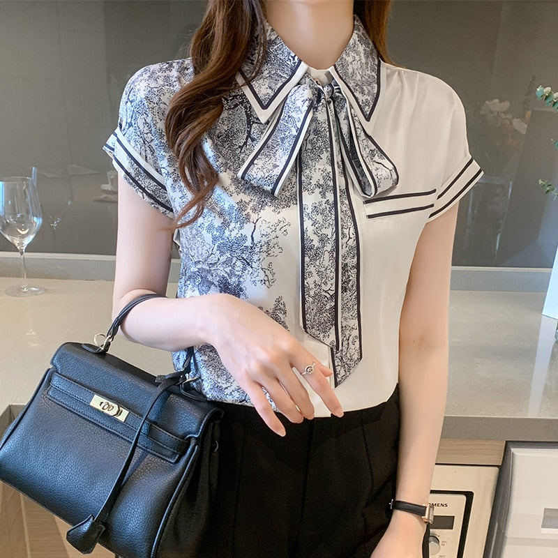 Vit Dam Blus Minimalistisk Modern Akryl Patchwork-3