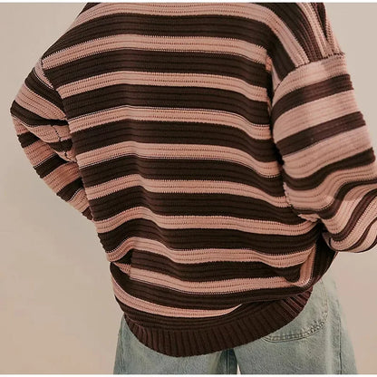 Dam Tröja Långa Ärmar Randigt Mjuk Andningsbar Material-6