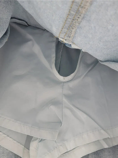 Dam A-linje Kjol Patchwork Ull med Fickor-3