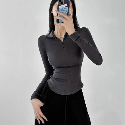 Variant image for Långärmad T Shirt Dam med Dragkedja i Bomull och Spandex-10