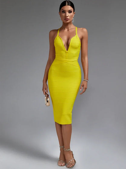 Dam Midiklänning V-Hals Monokrom Polyester Slim Fit-2