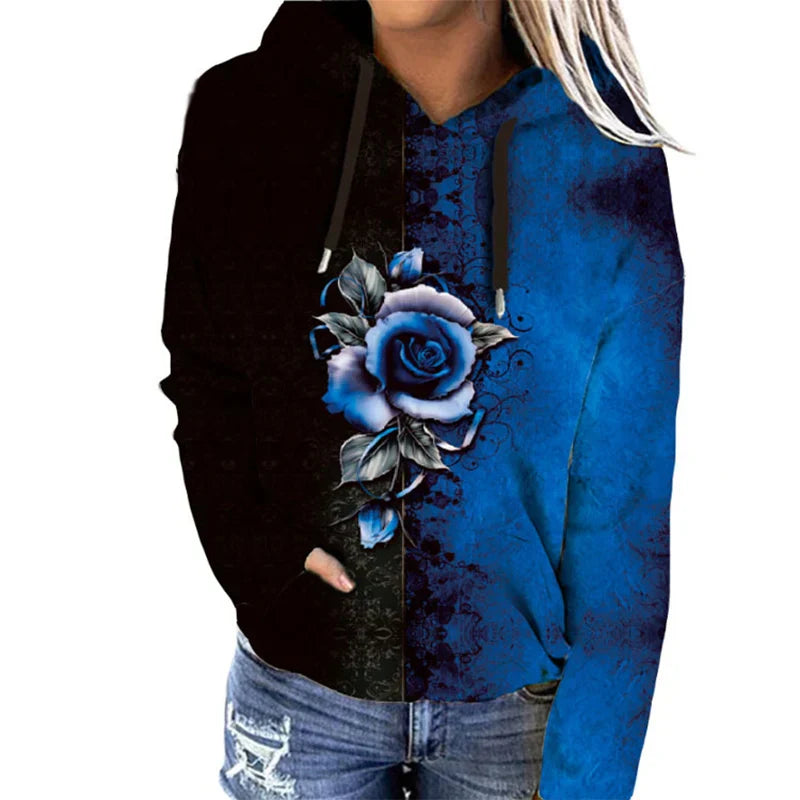 Variant image for Dam Hoodie Avslappnad Blommönster Bomullsmix-7