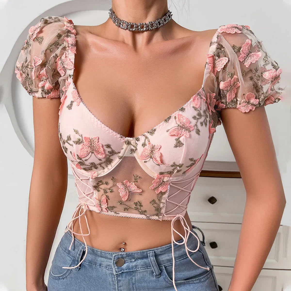 Dam Lingerie Set Blommönster Polyester Acetat Viskos-2