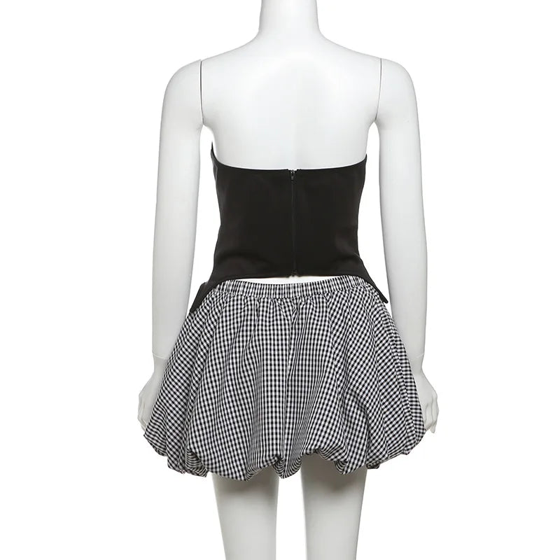 Dam Rock Set med Kjol och Krage Polyester Spandex-6