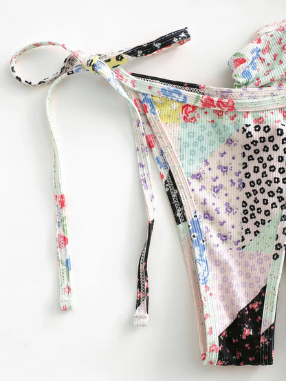 Dam Topp Patchwork Tryck Tre Delar 100% Bomull för Sommarfest-4